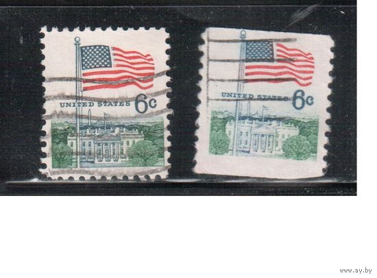 США-1968, (Мих.941 А+С) , гаш. , Стандарт, Флаг (одиночка), 2 типа зубцовки