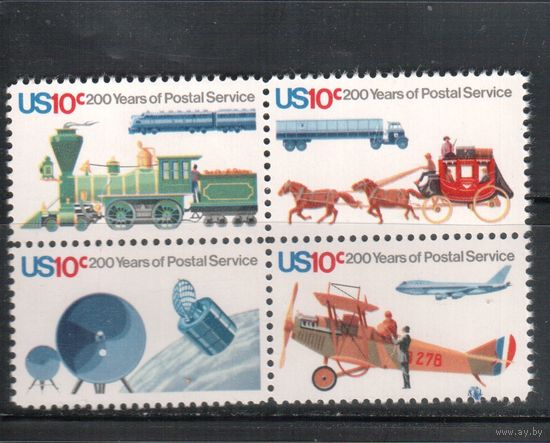 США-1975, (Мих.1182-1185),  ** , Почта, Транспорт(полная серия)