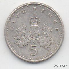 СОЕДИНЁННОЕ КОРОЛЕВСТВО ВЕЛИКОЙ БРИТАНИИ И СЕВЕРНОЙ ИРЛАНДИИ. 5 ПЕНСОВ 1990. ЧЕРТОПОЛОХ