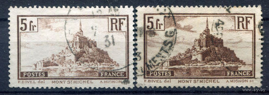 Франция - 1929г. - архитектура, Сен-Мишель, тип a-b, 5 fr - 2 марки - гашёная [Mi 240 a-b]. #2-Fr-63-KB-1
