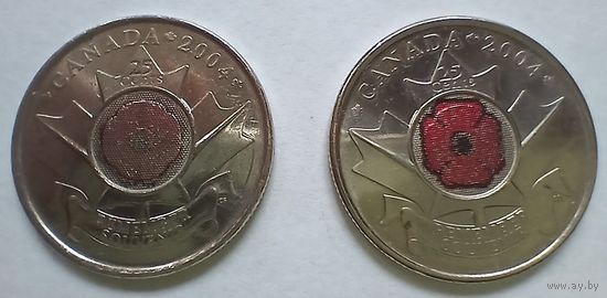 Канада, 25 центов 2004 (День памяти, комплект 2 монеты)