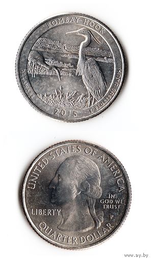 25 центов США 2015 Национальное убежище дикой природы Бомбай-Хук (Делавэр)  P
