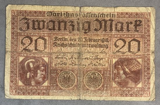 Банкнота 20 марок 1918 год. Германская империя.