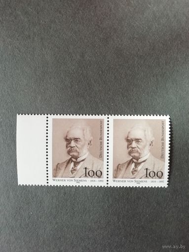 Германия. 1992 Сцепка из двух марок "100 лет со дня смерти Вернера фон Сименса" (чистая**) Mi.1642 каталог 4.00 евро