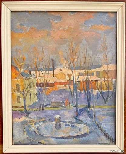 Ромейко В.П. "Минск. ул. Стахановская". 1957г. р.26,5х32,5 с родной рамкой.К/М.