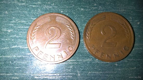 ФРГ. 2 пфеннига -  1959 J, 1963 D,1965 D ,1971D, 1996F