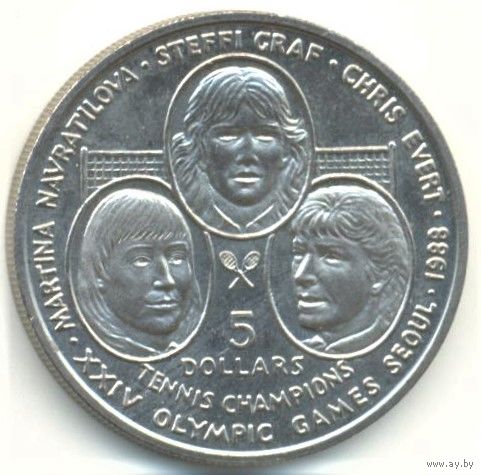 Ниуэ. 5 долларов 1988 г. Олимпиада в Сеуле. Теннис. Навратилова, Граф, Эверт.