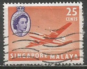 Сингапур. Королева Елизавета II. Самолёт "Агронавт". 1955г. Mi#37.