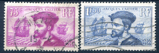 Франция - 1934г. - Жак Картье, мореплаватель, корабли. 400 лет высадки Картье в Канаде - 2 марки - полная серия, гашёные [Mi 292-293]. #2-Fr-51-A-2