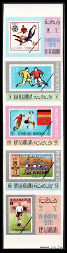 1970 Рас-эль-Хайма 472b,476b,480b,484b,488bstrip Футбол, Марки на марках