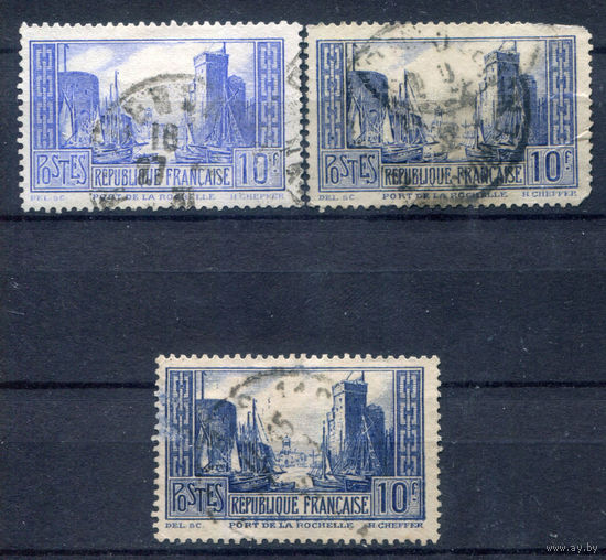 Франция - 1929/31г. - порт, I-III тип - 3 марки - гашёные с повреждениями [Mi 241 I-III]. #2-Fr-63-KB-1
