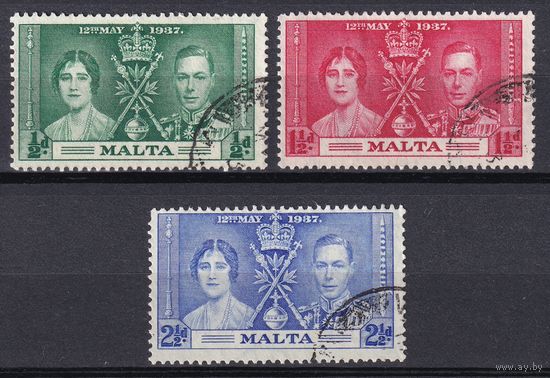 34.BrKS. Великобритания. Колонии.  Мальта. Коронация Георга VI и Елизаветы. 1937 г. Полная серия. Mi.##173-175.