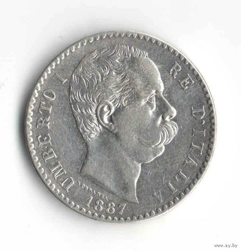 2 лира 1887 г. Италия. Умберто