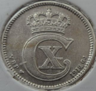 Дания 10 оре 1914 года. Буквы VBP GJ. Серебро. Нечастая!
