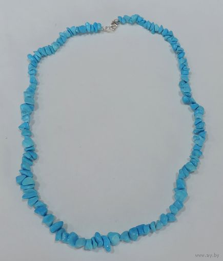 Бусы из камня "Бирюза" 80-е годы Европа. Длина 52 см.