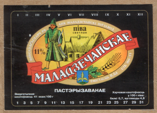 Этикетка пива Молодеченское ПЗ Молодечно б/у М259