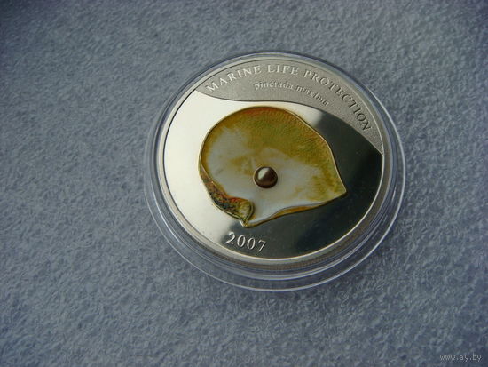 5 долларов Палау 2007. Жемчужина. "Пинктада максима". Серебро 925