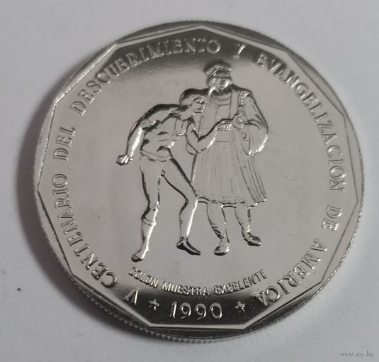 Доминиканская республика 1 песо 1990 г. 500 лет открытию и евангелизации Америки