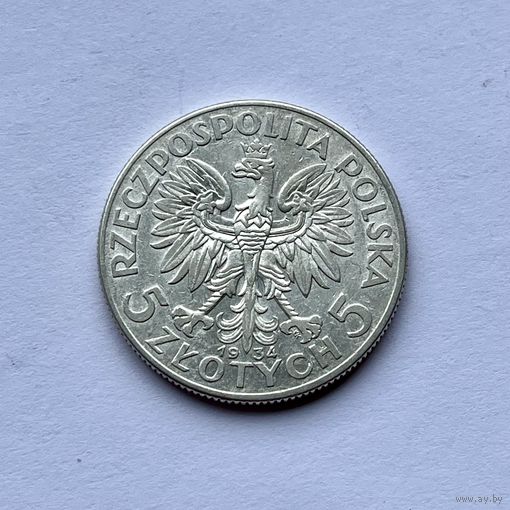 Монета СЕРЕБРО Польша 5 злотых 1934 год Ядвига ОТЛИЧНЫЕ