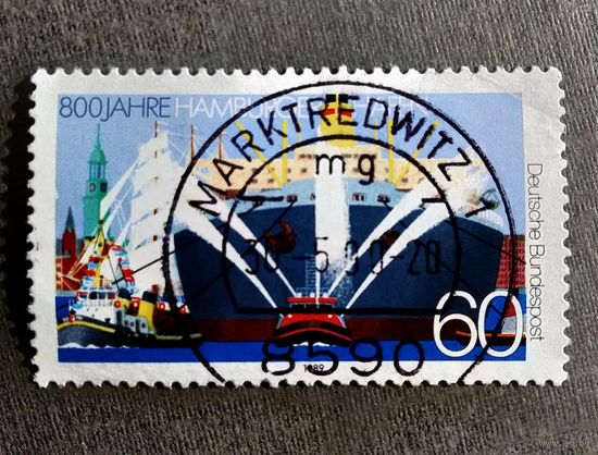 Марка Германия 1989 год 800-летие Гамбургской гавани