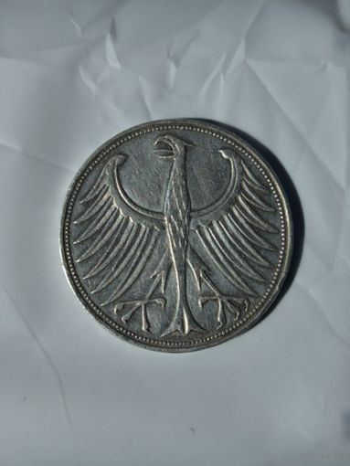 Монета 5 марок (deutsche mark) 1951 года D