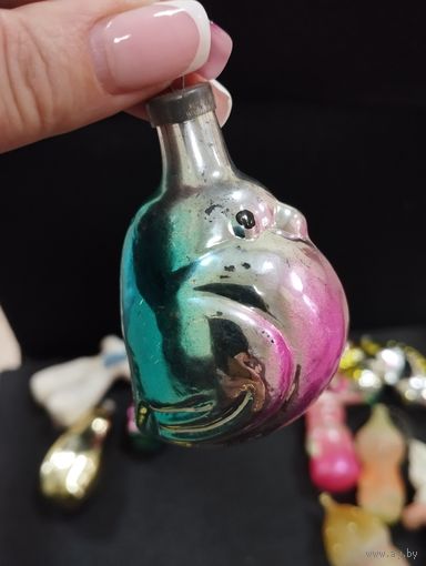 Игрушка ёлочная Снегирь, стекло. СССР