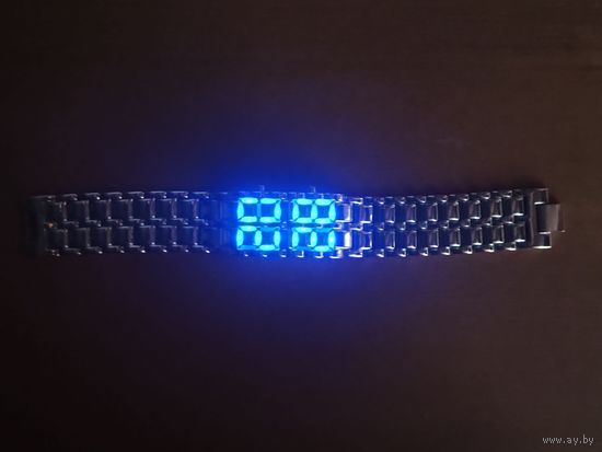 LED watch, светодиодные часы-браслет, Iron Samurai silver, синяя индикация. Торг есть.