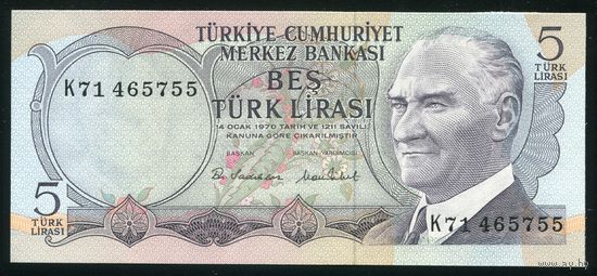 Турция. 5 лир 1976 г. P185. Серия K. UNC