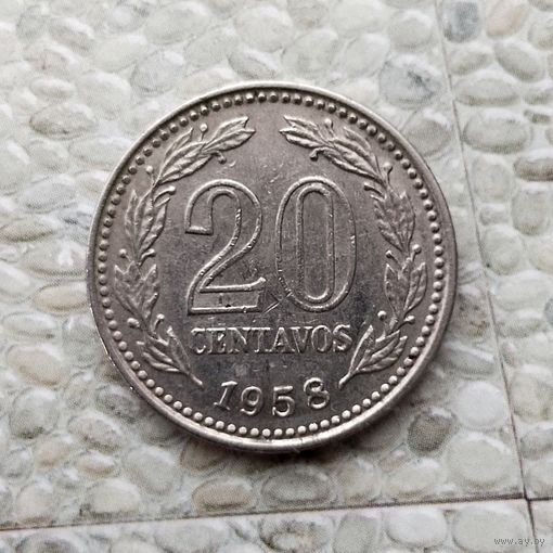 20 сентаво 1958 года Аргентина. Песо аргентинское. Монета пореже!