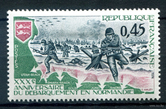 Франция - 1974г. - 30 лет высадки союзников - 1 марка - полная серия, MH [Mi 1877]. #2-Fr-33-A-1
