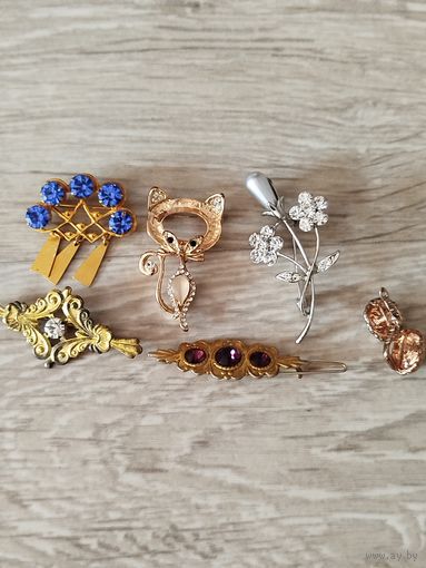 5 красивых брошек + серьги,тяж.мет,с рубля