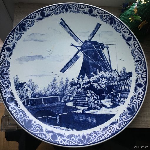 39 см  МЕЛЬНИЦА НА НЁМАНЕ..  тарелка огромная   Blauw Delfts indiwork Orig  made in Holland