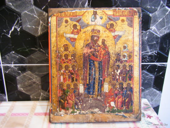 Старинная. Рукописная икона "МАТ. БОЖ. ВСЕМ СКОРБЯЩИМ РАДОСТИ" Ветка. Лиственница. 35,5см.х29см.