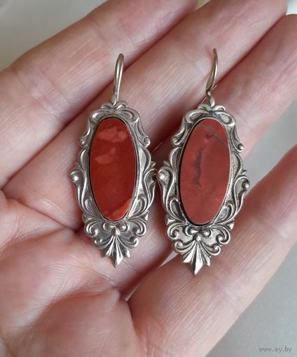 Серьги камень Красная яшма.