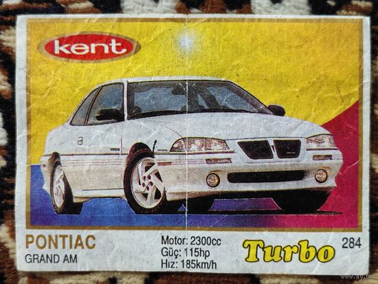 Вкладыш Turbo (Турбо) 5 серия (261-330, Yellow, золотая толстая рамка), номер 284, Pontiac Grand AM. Возможен небольшой торг.