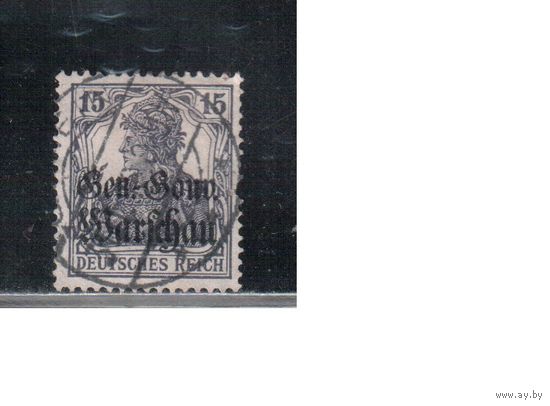 Германия-1916 (Мих.12), гаш.  , 1-я мировая война, Оккупация Польши,   Надп.