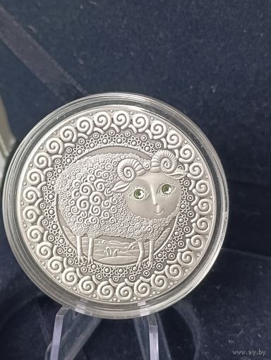 20 рублей 2009 г. Знаки зодиака Овен серебро кристаллы футляр