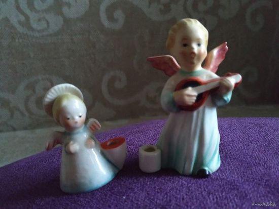 Goebel винтаж ангелочки с держателем для свечек Сeramic Figurine HX 263 C Mandoline