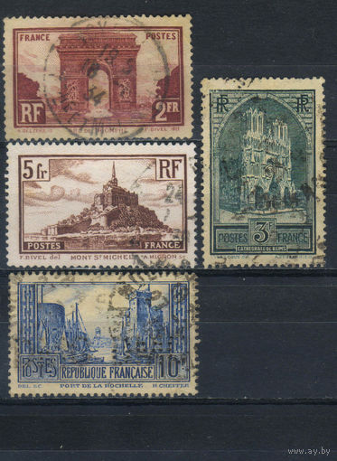 Франция 1929-31 Памятники архитектуры Мон-Сен-Мишель Монастырь Реймс Собор Ла Рошель Порт Париж Триумфальная арка Стандарт  #258-61