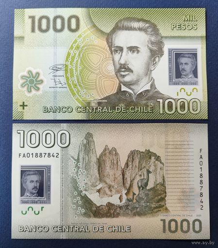 Чили, 1000 песо 2020 г., P-161 (полимер, герой войны Игнасио Каррера Пинто), UNC