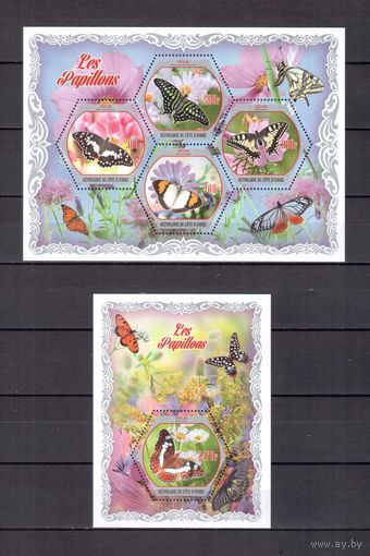 Кот-д'Ивуар 2018 Фауна насекомые бабочки 1 лист и 1 блок MNH**