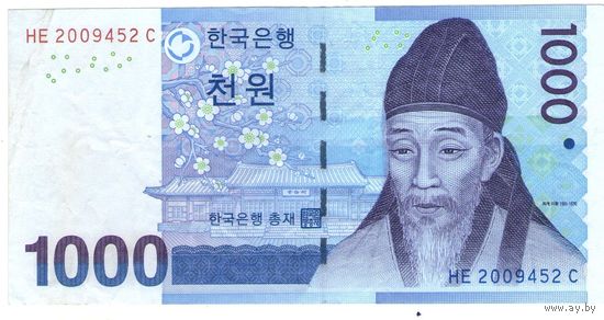 Южная Корея 1000 вон  2007 год  VF