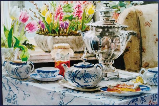 Самовар. Акварель княгини О.Романовой. Россия.