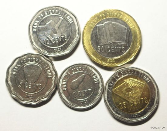 Сьерра-Леоне Набор 5 монет: 1, 5, 10, 25, 50 центов 2022 год. UNC