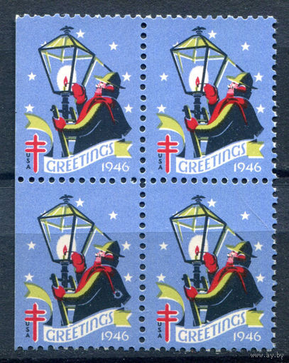 США, виньетки - 1946г. - Рождество, Новый Год. Борьба с туберкулёзом - 1 кварт - MNH. Без МЦ!