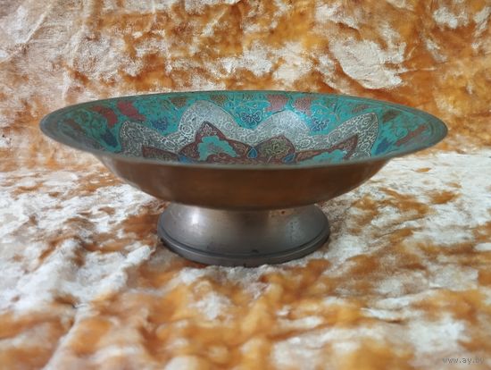 Ваза фруктовница Павлин, латунь