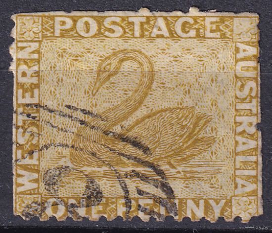 139.Aust. Великобритания. Австралийские штаты. Западная Австралия. Чёрный лебедь. Стандарт. 1864 г. 1p. Mi.#16Aa.
