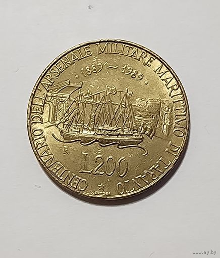 Италия 200 лир, 1989 100 лет морской военной базе в Таранто