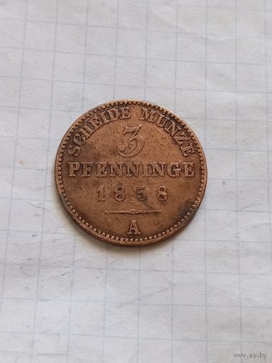 3 пфеннинга 1858 года. Липпе.