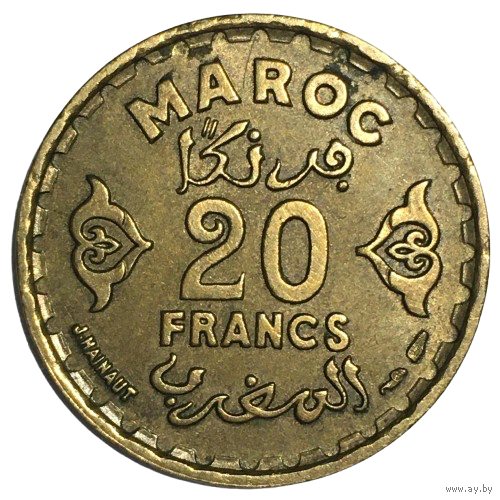 Марокко 20 франков, 1952